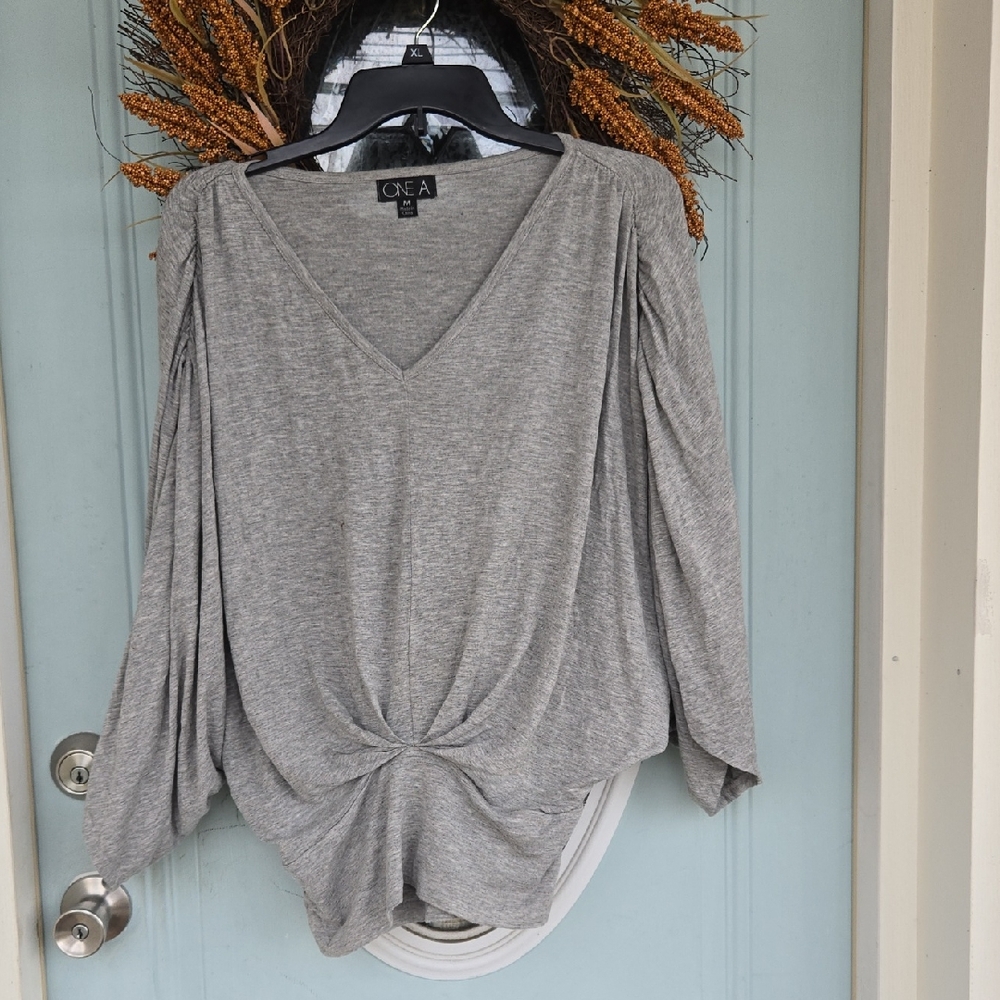 One A Women's Gray V-Neck Top